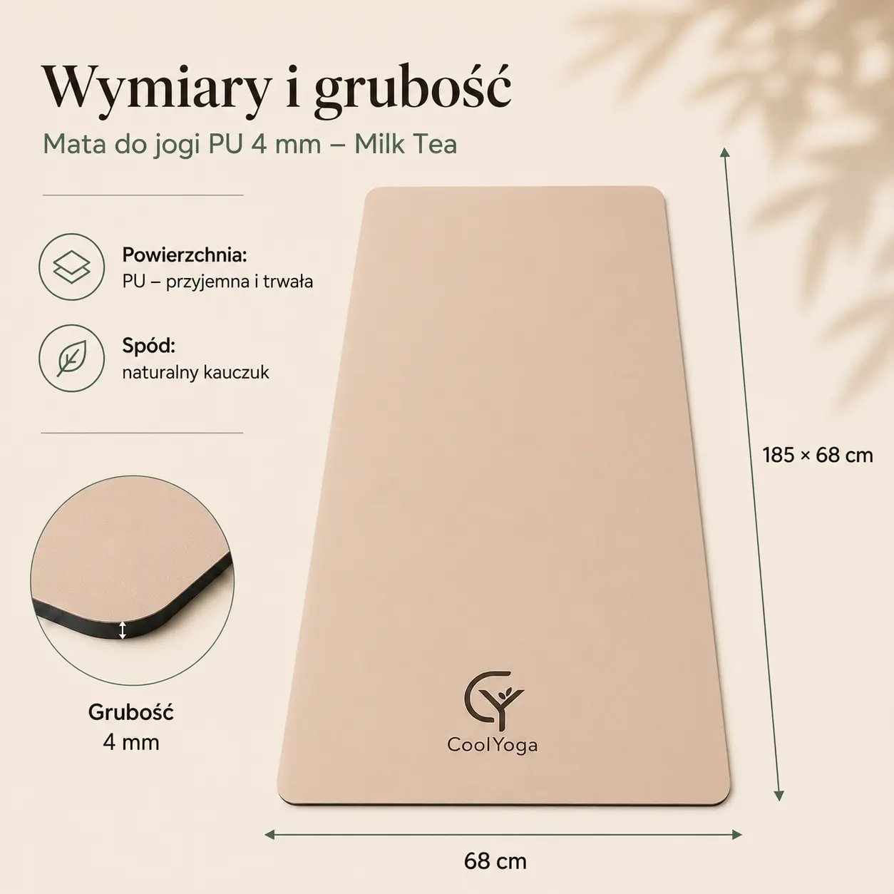 Mata do jogi PU CoolYoga Milk Tea – zdjęcie 5