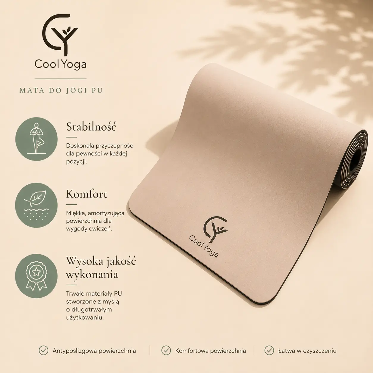 Mata do jogi PU CoolYoga Milk Tea – zdjęcie 6