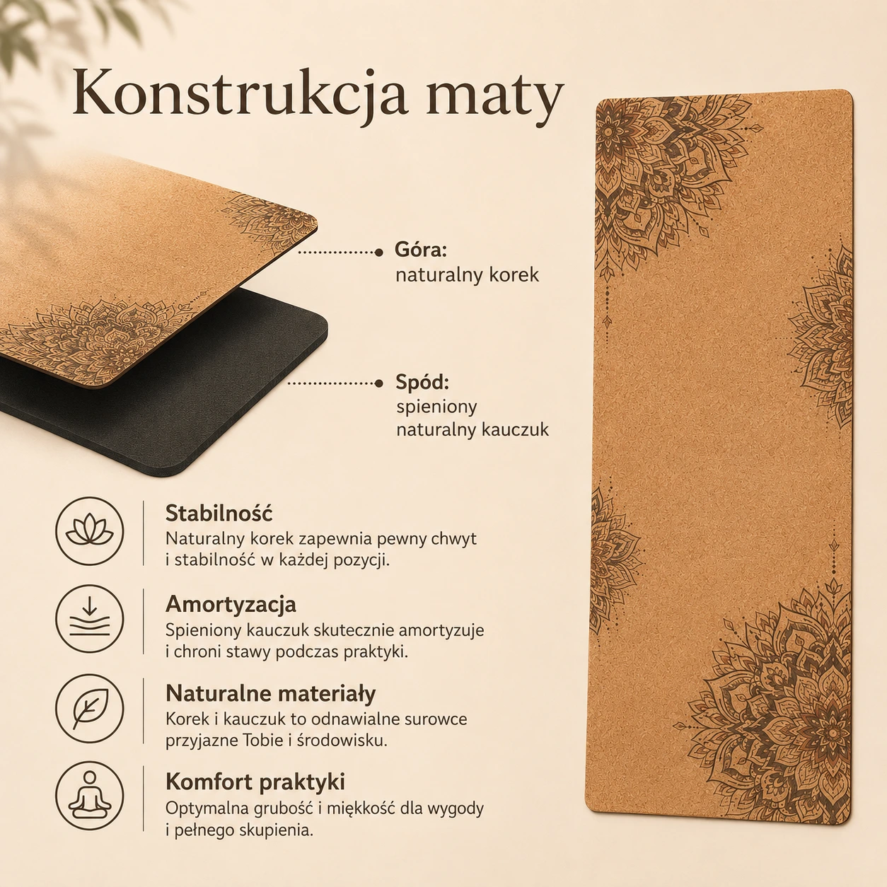 Mata korkowa do jogi CoolYoga Mandala – zdjęcie 4