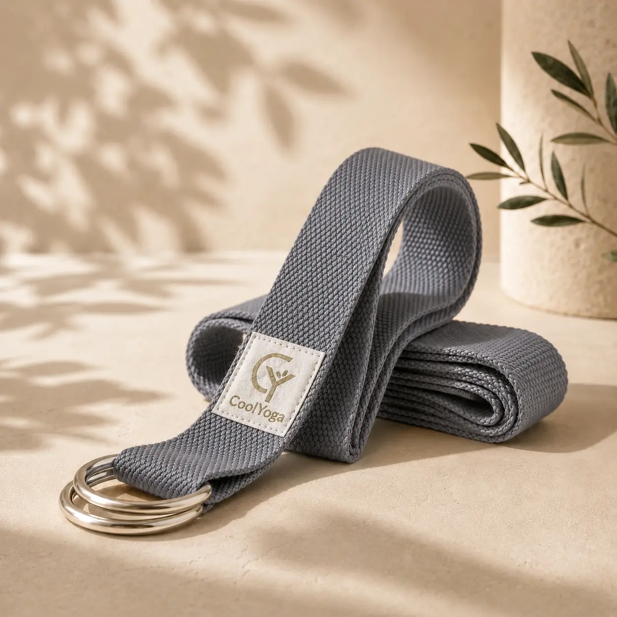 Pasek do jogi CoolYoga Slate Grey z metalowymi klamrami D