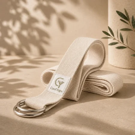 Pasek do jogi CoolYoga Warm Ivory z metalowymi klamrami D